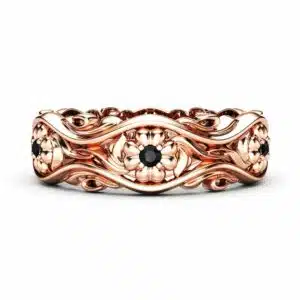 Rose Gold Wedding Band Women Wedding Band Black Diamond Wedding Band