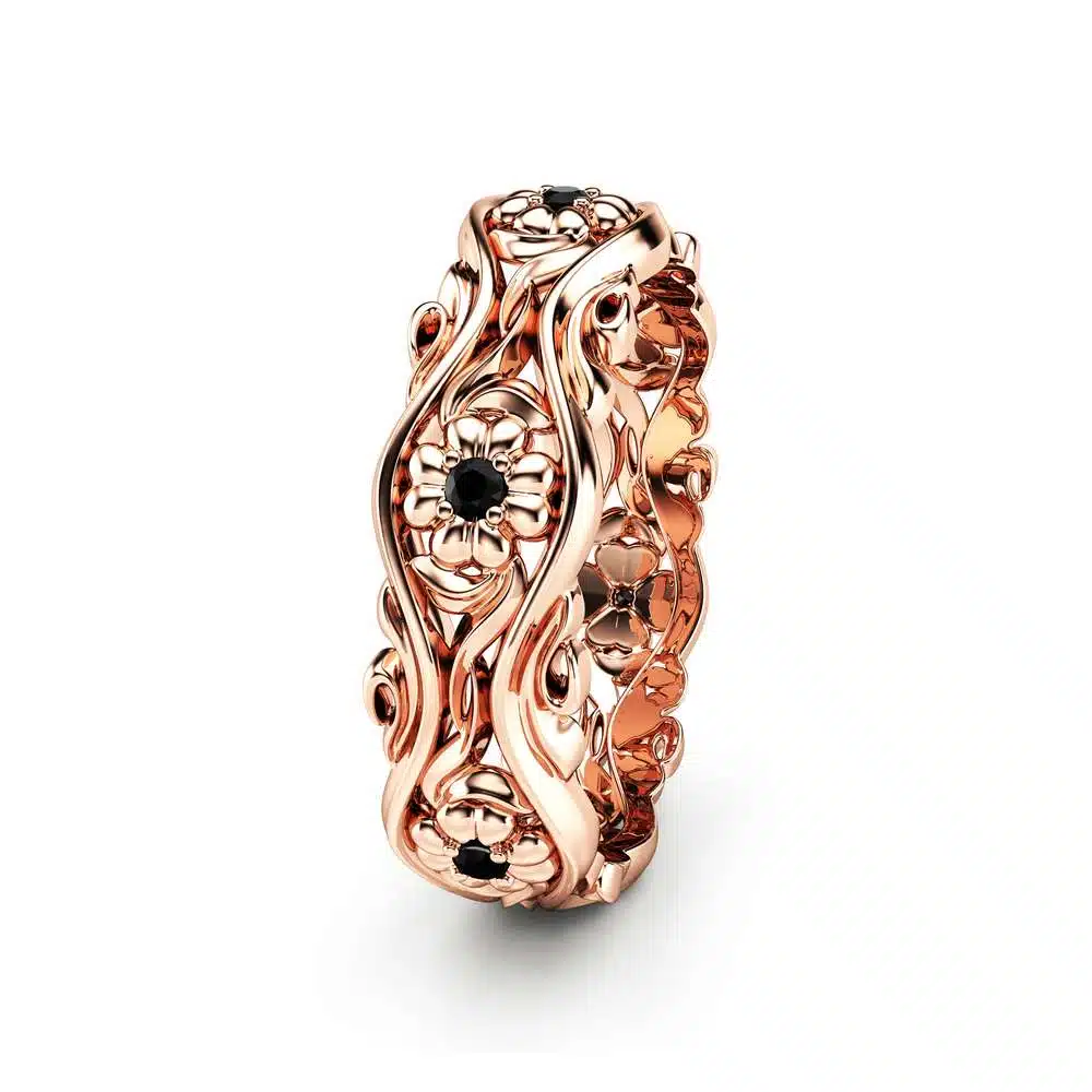 Rose Gold Wedding Band Women Wedding Band Black Diamond Wedding Band 2 Rose Gold Wedding Band Women Wedding Band Black Diamond Wedding Band