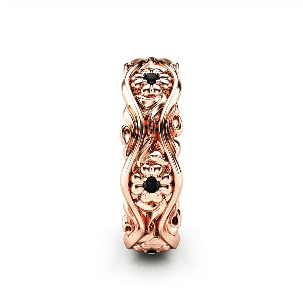 Rose Gold Wedding Band Women Wedding Band Black Diamond Wedding Band 3 Rose Gold Wedding Band Women Wedding Band Black Diamond Wedding Band