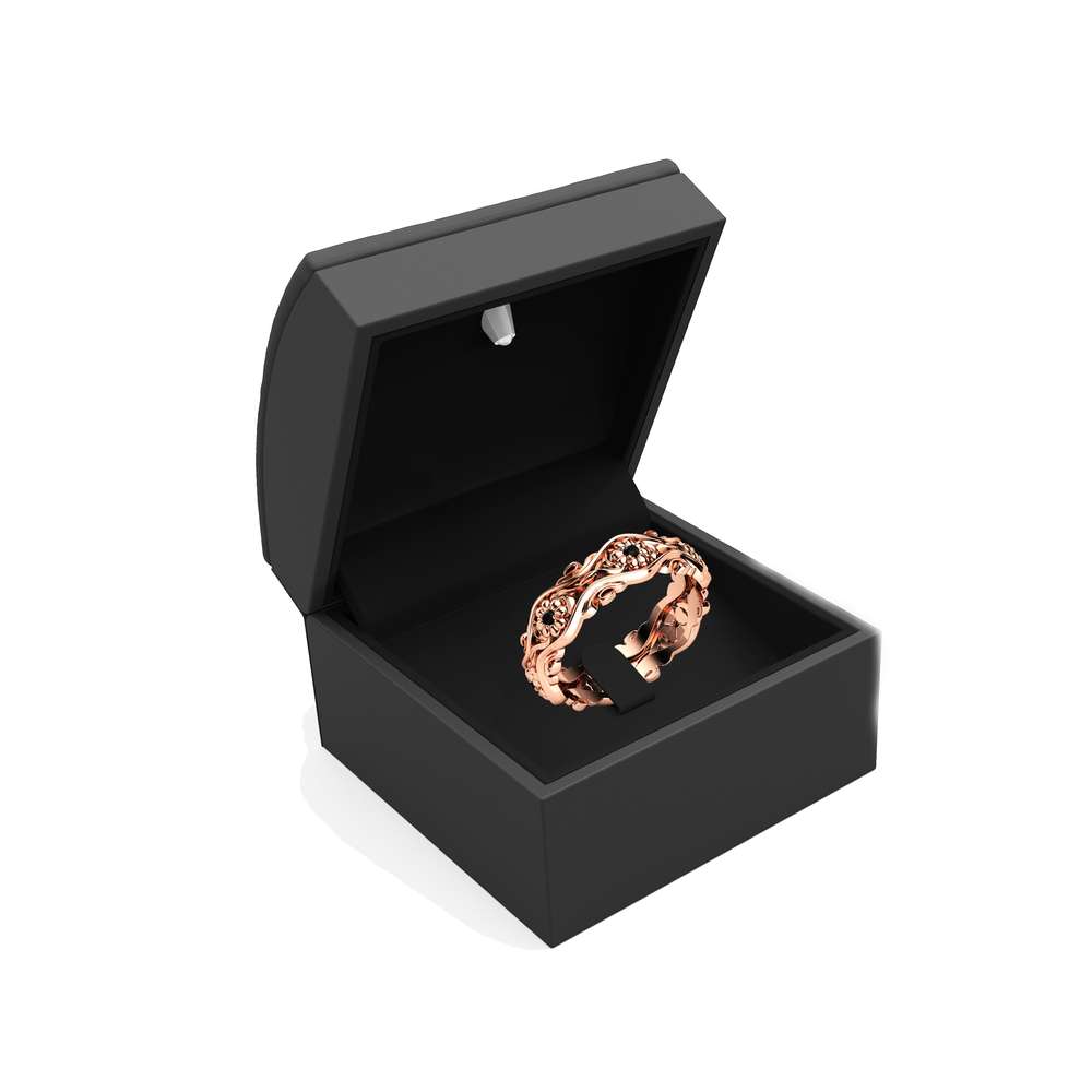 Rose Gold Wedding Band Women Wedding Band Black Diamond Wedding Band