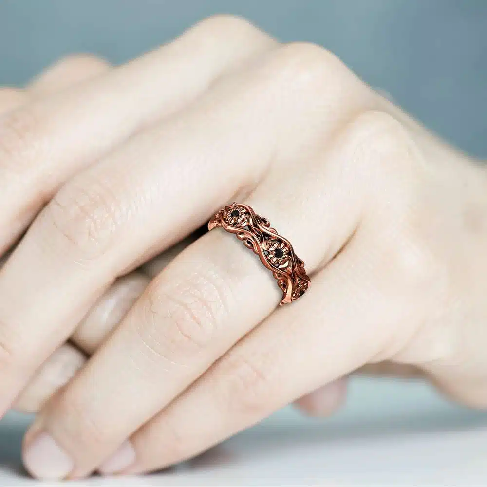 Rose Gold Wedding Band Women Wedding Band Black Diamond Wedding Band 5 Rose Gold Wedding Band Women Wedding Band Black Diamond Wedding Band