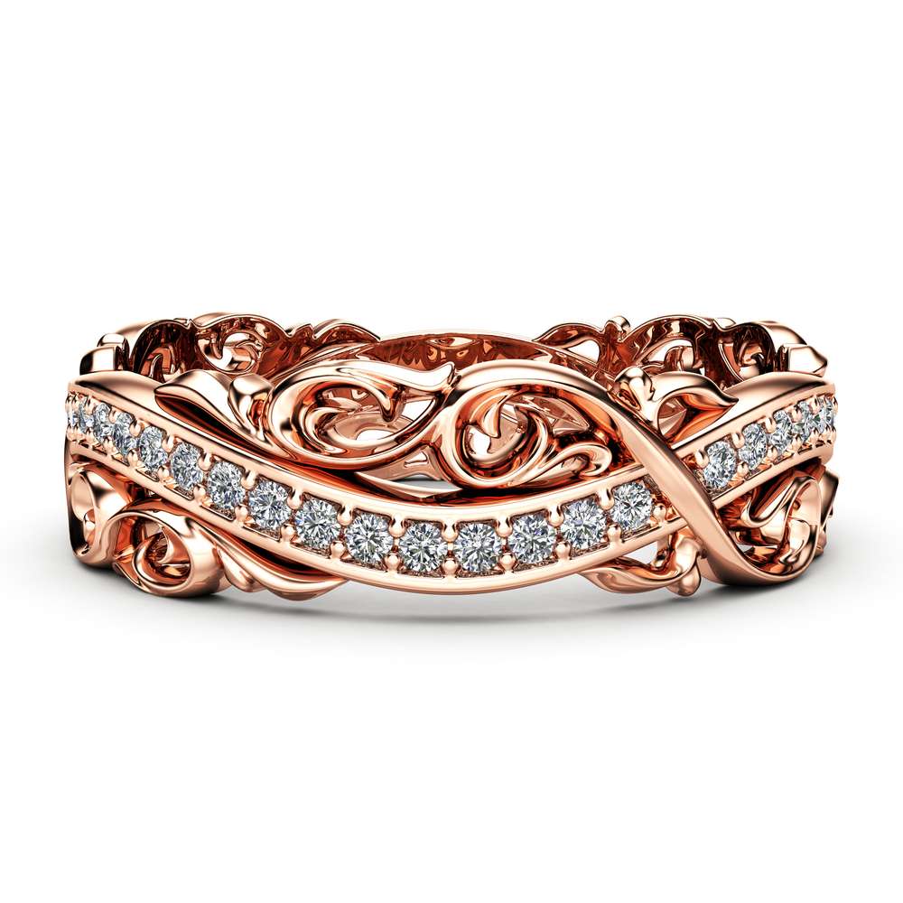 Rose Gold Wedding Band Diamond Wedding Band Unique Wedding Band