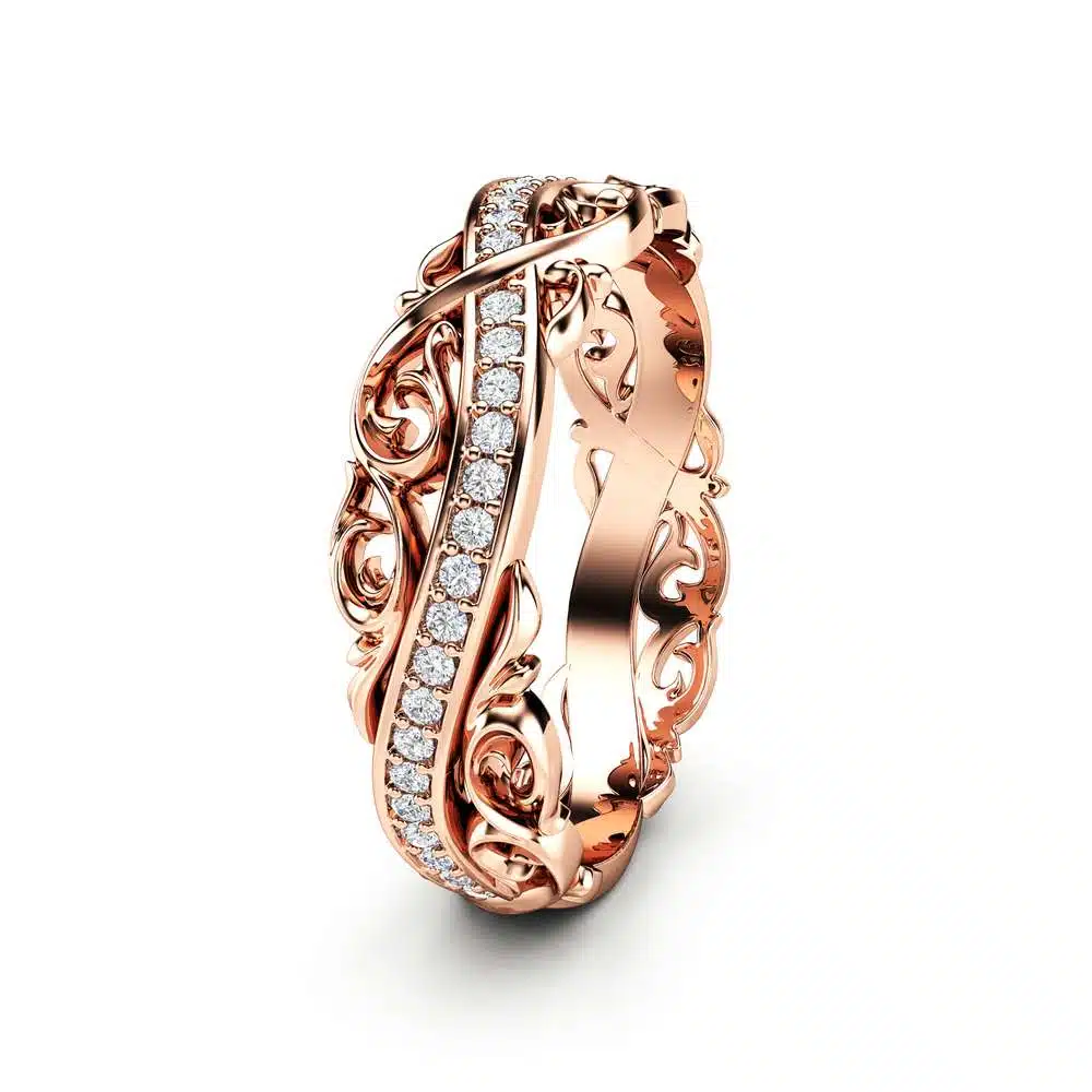 Rose Gold Wedding Band Diamond Wedding Band Unique Wedding Band