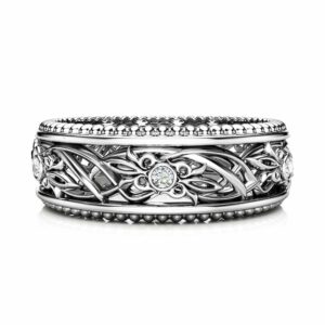 Art Deco Wedding Band Women Wedding Ring Diamond Wedding Band