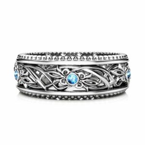 Blue Diamond Wedding Band Art Deco Wedding Band Women Wedding Ring