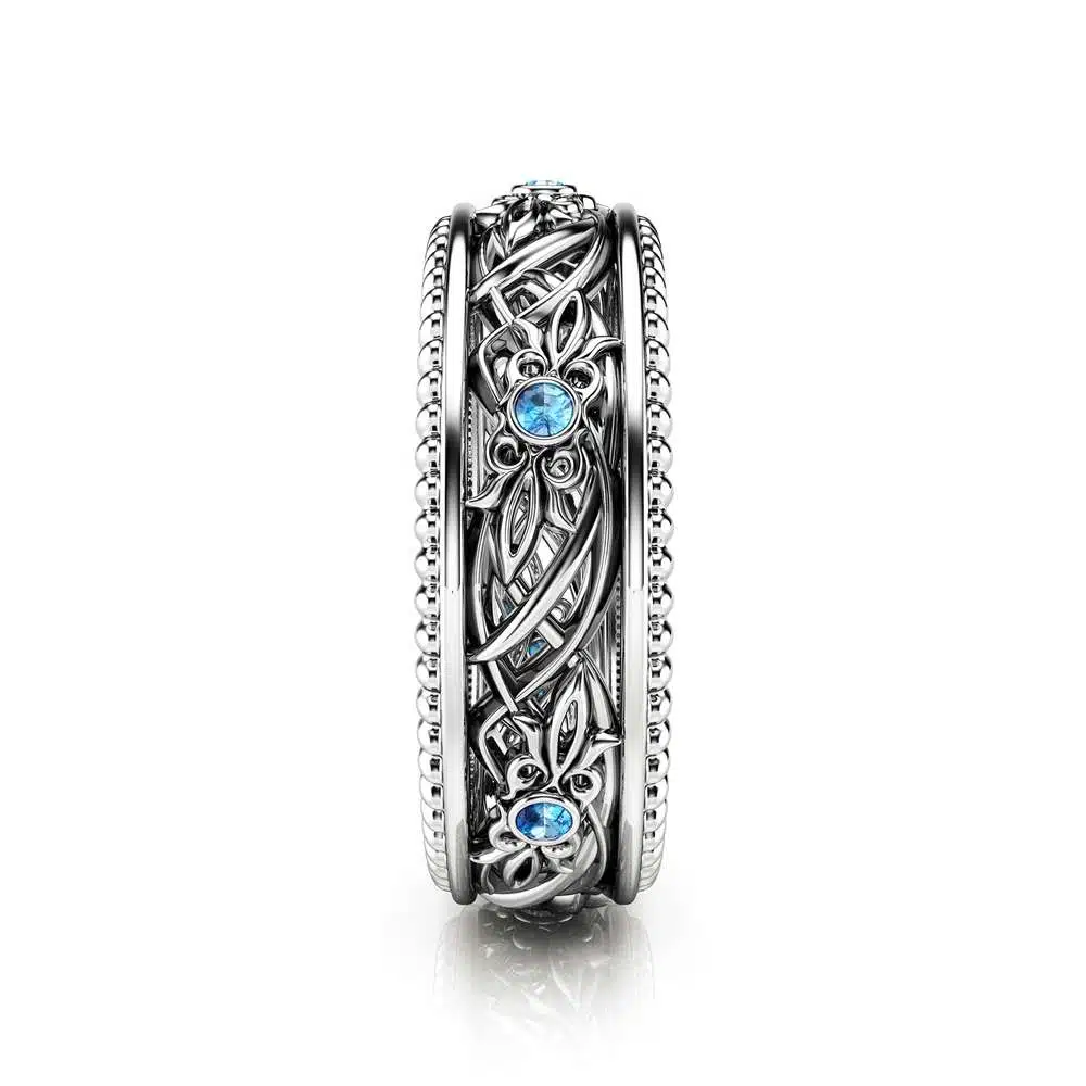Blue Diamond Wedding Band Art Deco Wedding Band Women Wedding Ring