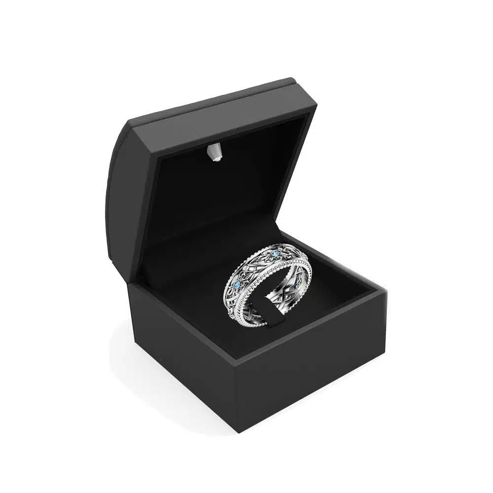 Blue Diamond Wedding Band Art Deco Wedding Band Women Wedding Ring