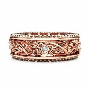 Art Deco Wedding Band Women Wedding Ring Rose Gold Wedding Band