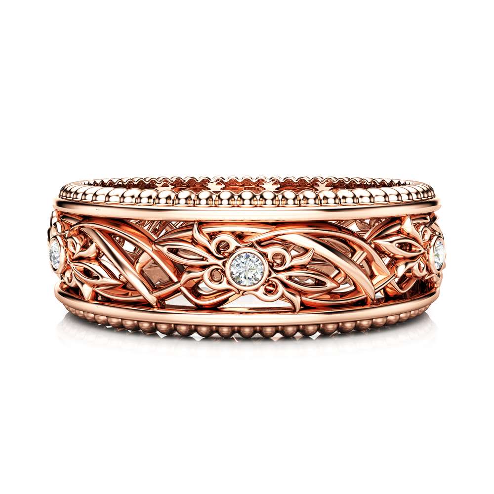 Art Deco Wedding Band Women Wedding Ring Rose Gold Wedding Band