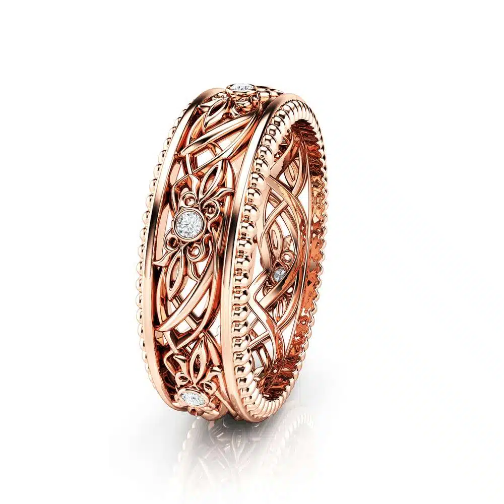 Art Deco Wedding Band Women Wedding Ring Rose Gold Wedding Band