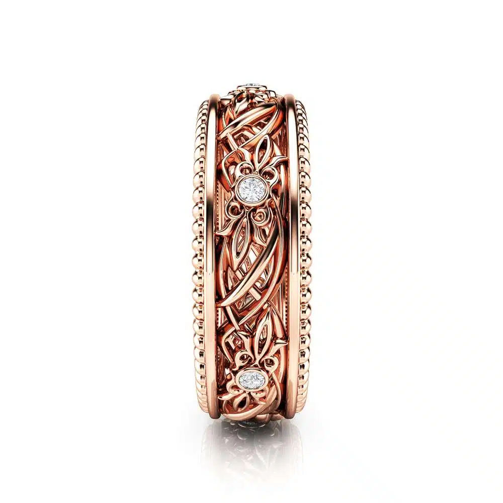 Art Deco Wedding Band Women Wedding Ring Rose Gold Wedding Band