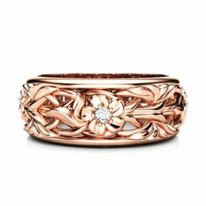 Rose Gold Wedding Band Blue Diamond Wedding Band Women Wedding Ring For Her