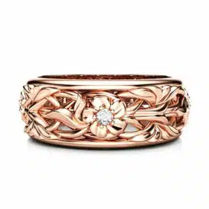 Rose Gold Wedding Band Blue Diamond Wedding Band Women Wedding Ring For Her