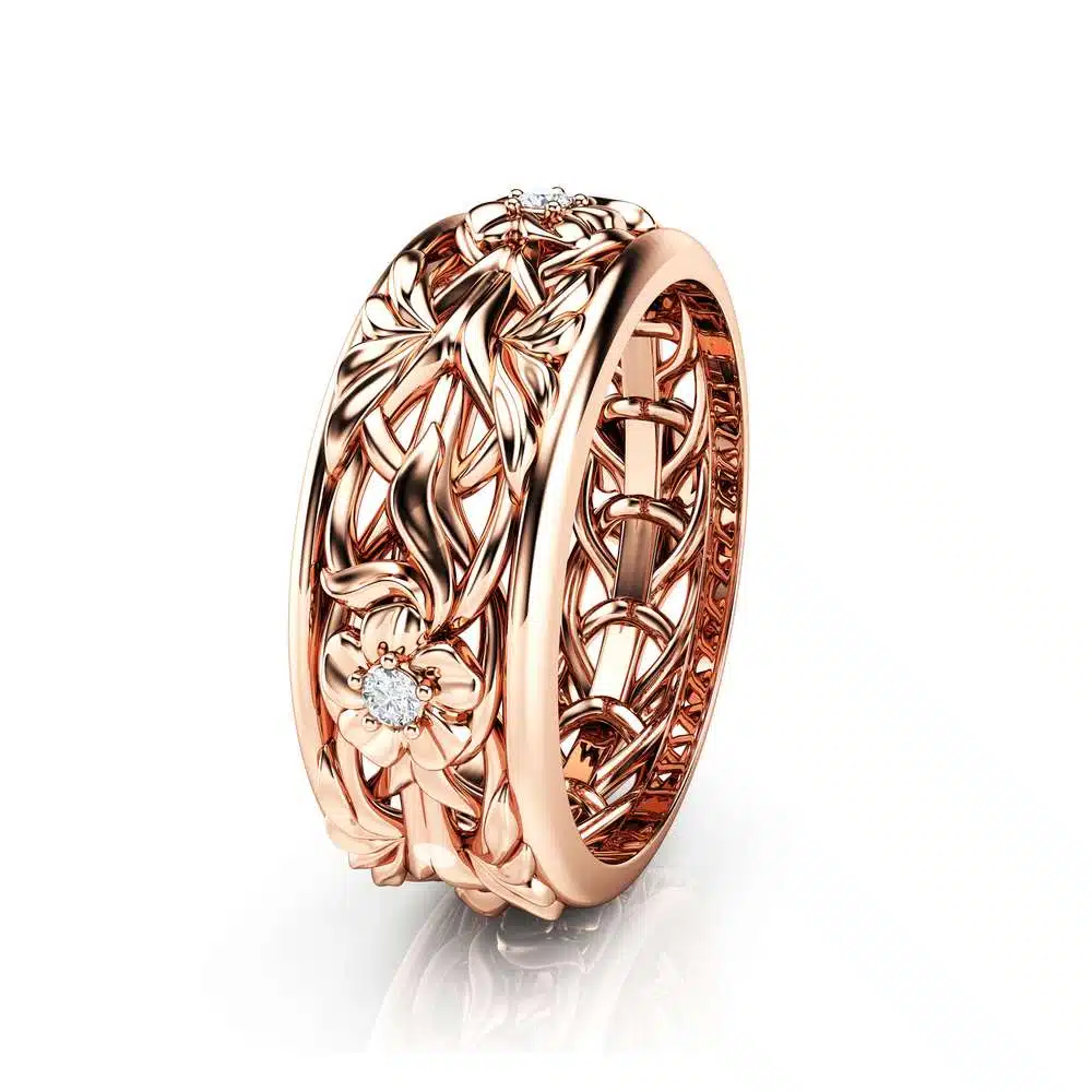 Rose Gold Wedding Band Blue Diamond Wedding Band Women Wedding Ring For Her 2 Rose Gold Wedding Band Blue Diamond Wedding Band Women Wedding Ring For Her
