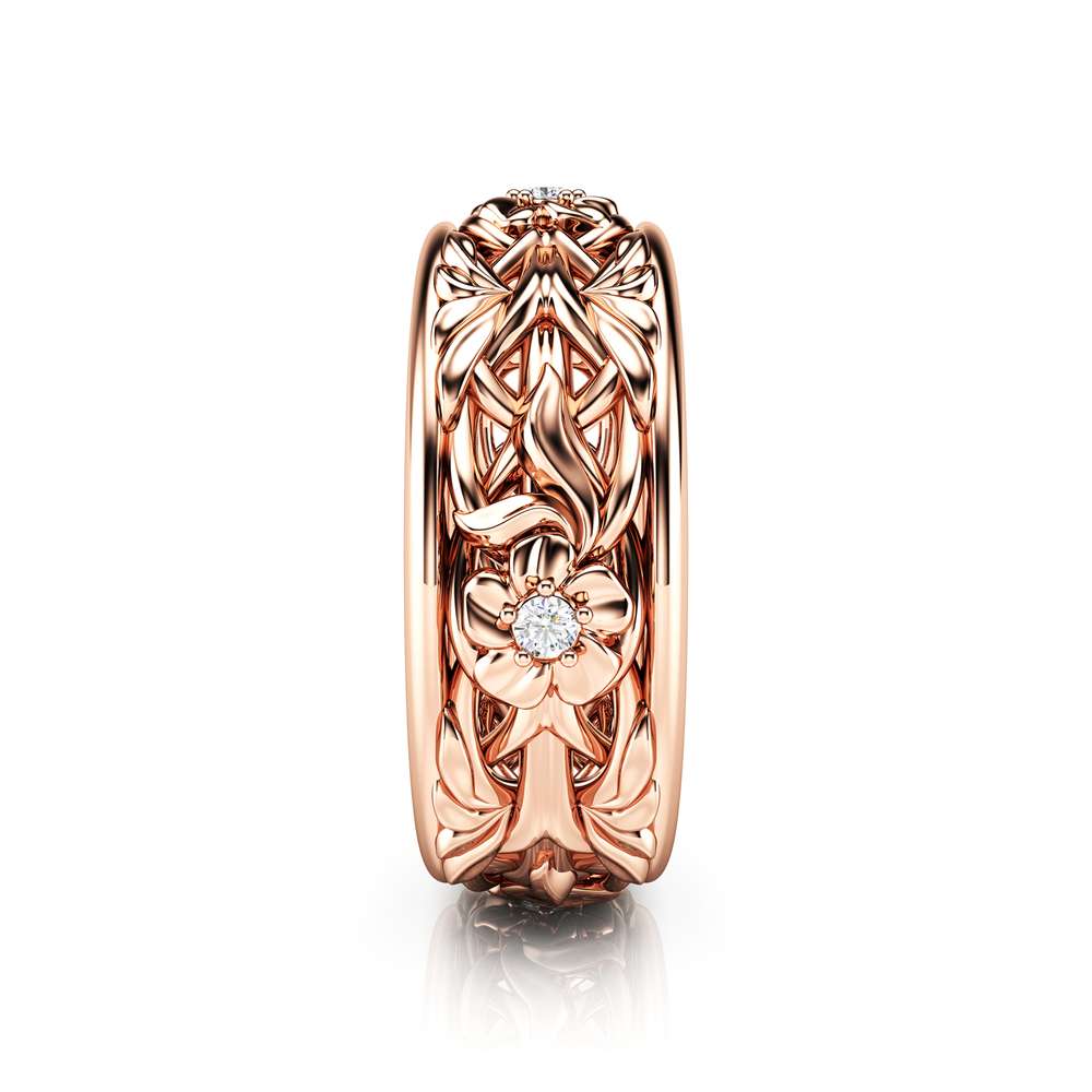 Rose Gold Wedding Band Blue Diamond Wedding Band Women Wedding Ring For Her