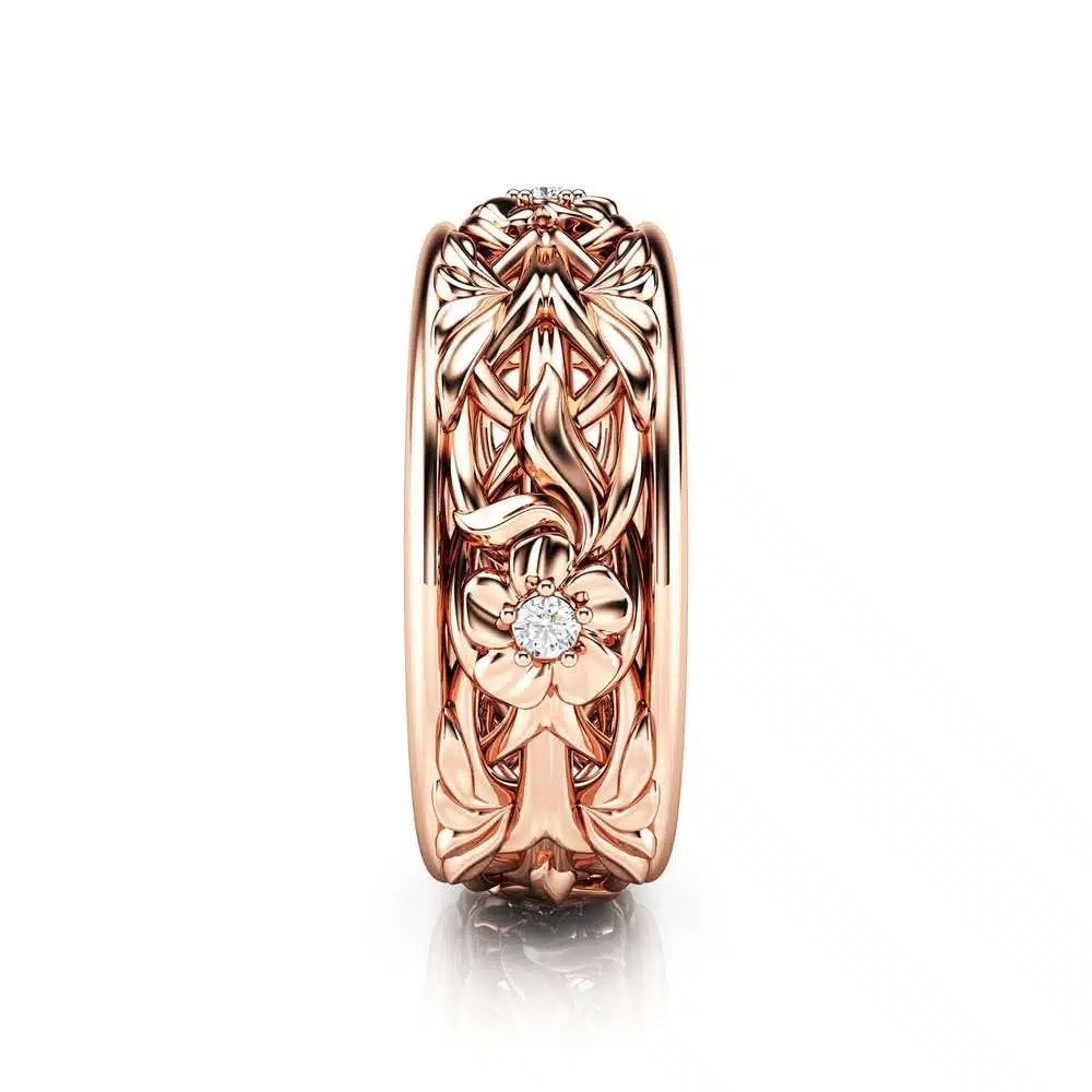 Rose Gold Wedding Band Blue Diamond Wedding Band Women Wedding Ring For Her 3 Rose Gold Wedding Band Blue Diamond Wedding Band Women Wedding Ring For Her