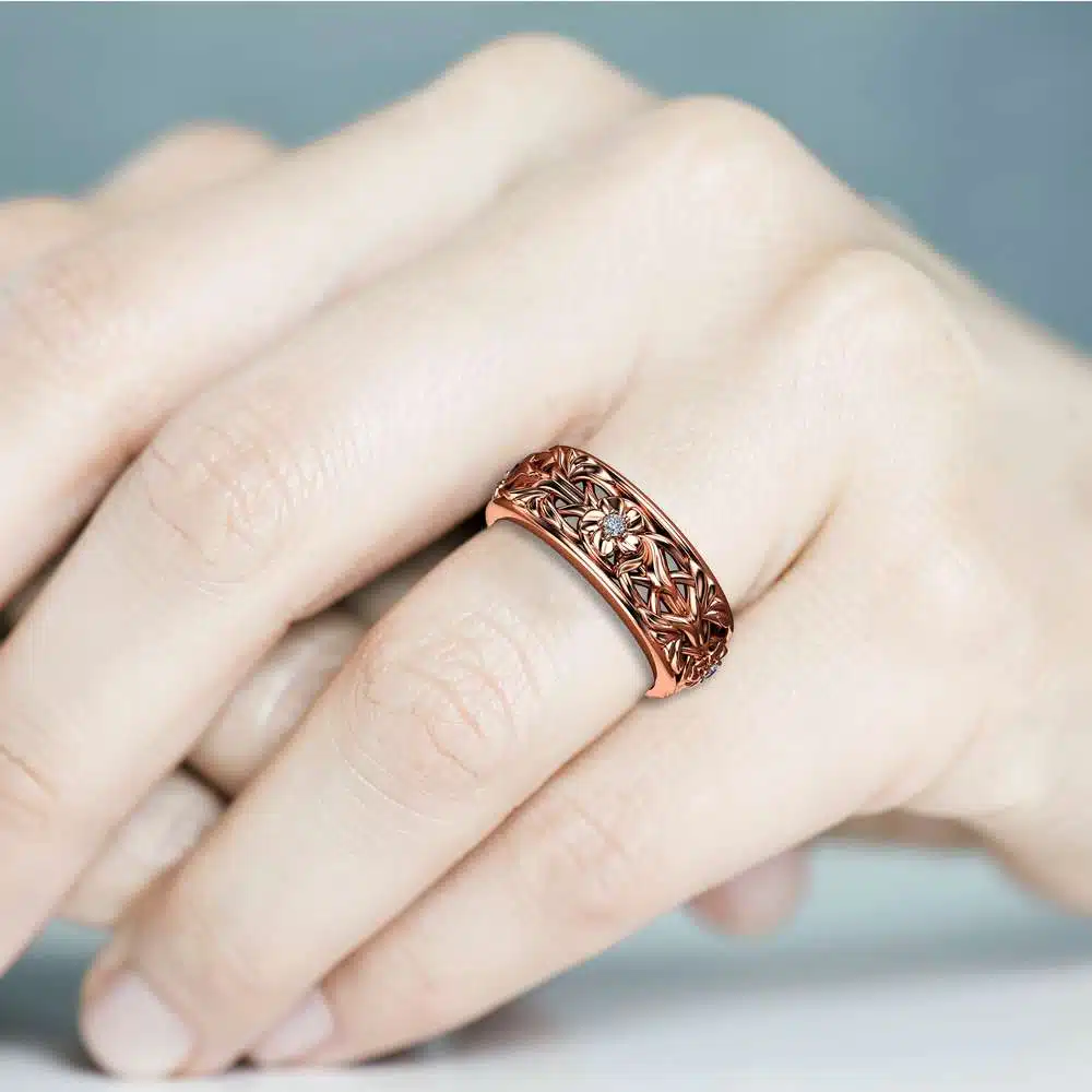 Rose Gold Wedding Band Blue Diamond Wedding Band Women Wedding Ring For Her 5 Rose Gold Wedding Band Blue Diamond Wedding Band Women Wedding Ring For Her