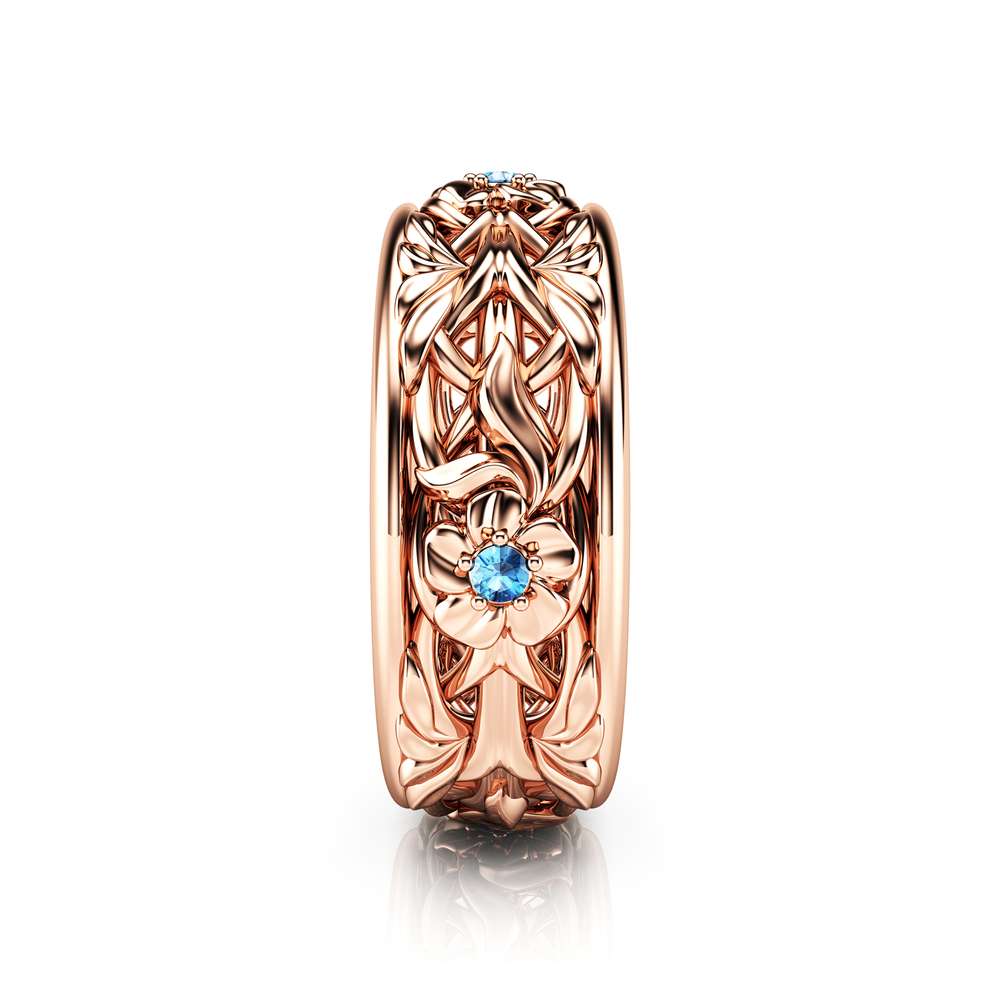 Rose Gold Wedding Band Blue Diamond Wedding Band Women Wedding Ring 3 Rose Gold Wedding Band Blue Diamond Wedding Band Women Wedding Ring