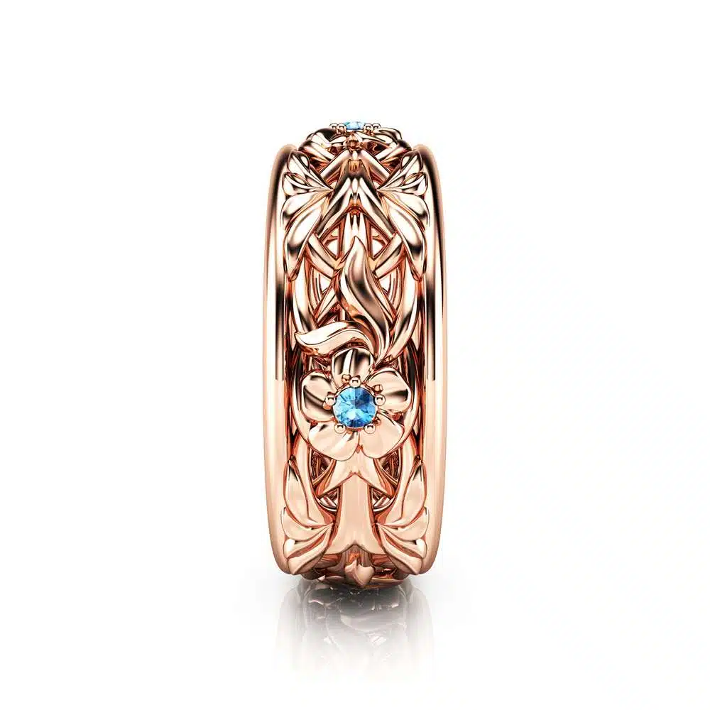 Rose Gold Wedding Band Blue Diamond Wedding Band Women Wedding Ring
