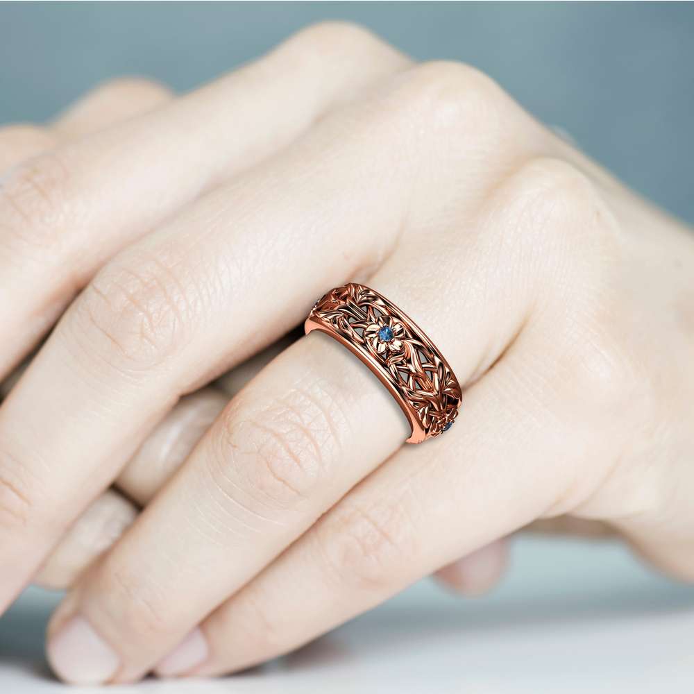 Rose Gold Wedding Band Blue Diamond Wedding Band Women Wedding Ring 5 Rose Gold Wedding Band Blue Diamond Wedding Band Women Wedding Ring