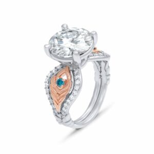 Peacock Inspired Unique Ring Moissanite Feather Gold Ring 14K Two Tone Gold Peacock Ring