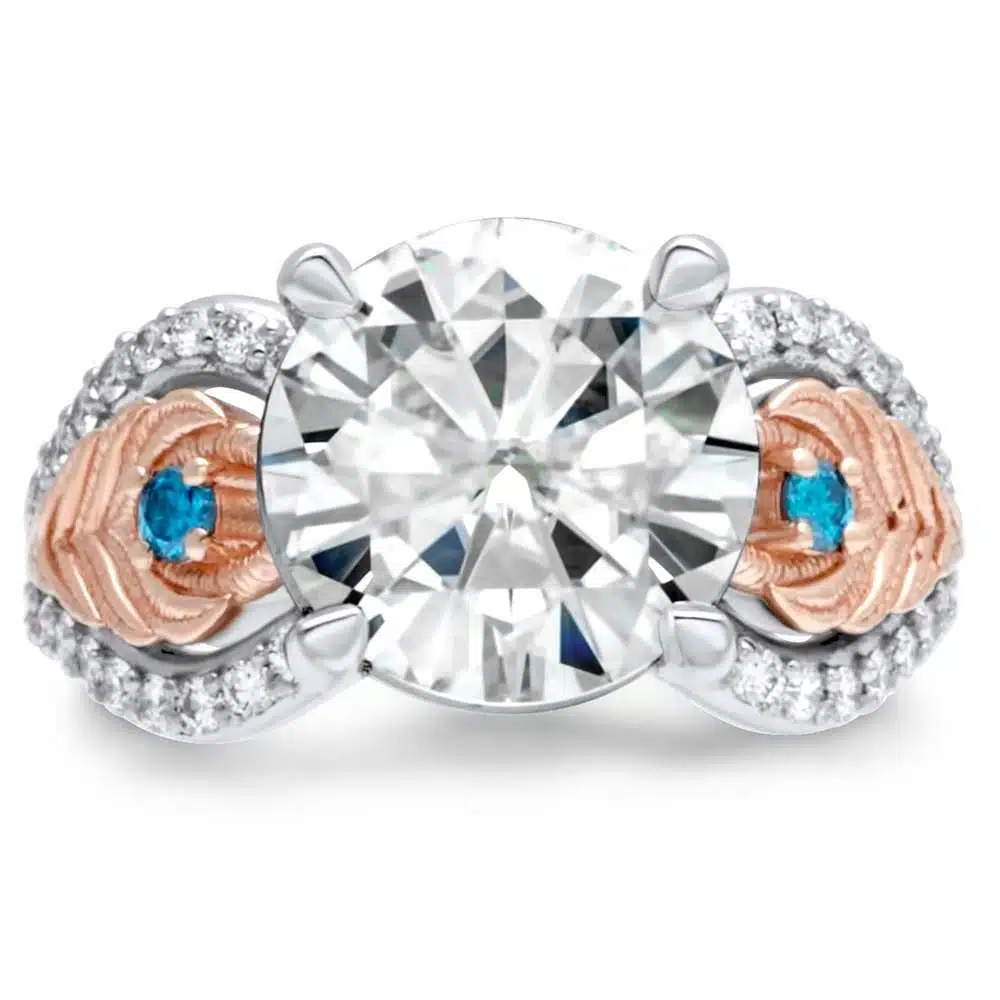 Peacock Inspired Unique Ring Moissanite Feather Gold Ring 14K Two Tone Gold Peacock Ring