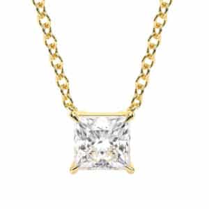 1.00 Ct Princess Cut Lab Grown Diamond 14K Yellow Gold Necklace