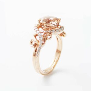 14K Rose Gold Engagement Ring Rose Gold Morganite Ring Peach Pink Morganite Engagement Ring Unique Engagement Ring