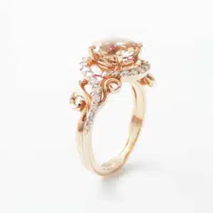 14K Rose Gold Engagement Ring Rose Gold Morganite Ring Peach Pink Morganite Engagement Ring Unique Engagement Ring