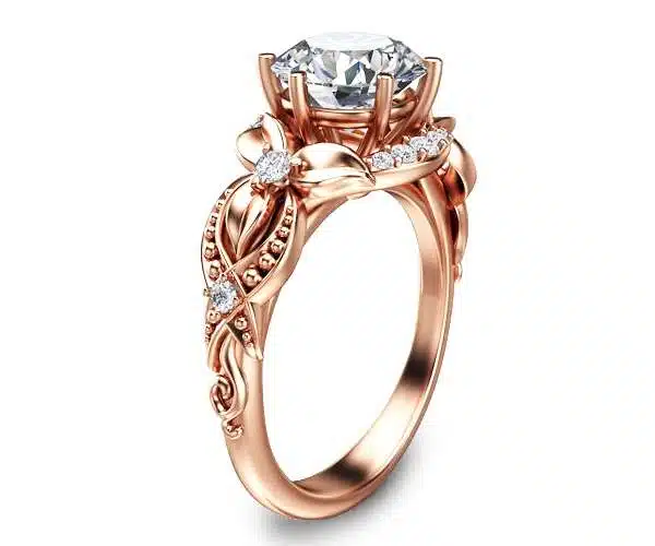2 Carat Moissanite Engagement Ring 14K Rose Gold Engagement Ring Floral Moissanite Ring 1 2 Carat Moissanite Engagement Ring 14K Rose Gold Engagement Ring Floral Moissanite Ring