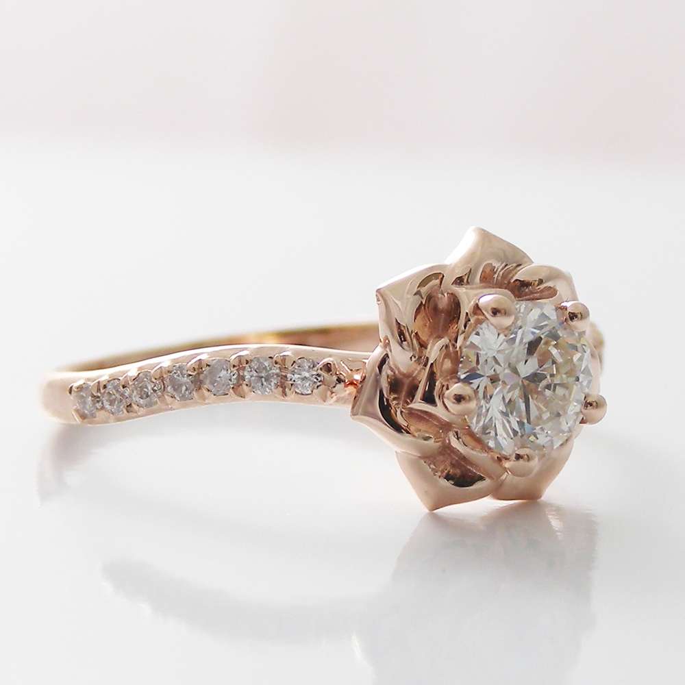 14K Rose Gold Diamond Engagement Ring 0.40ct Natural Diamond Rose Gold Flower Engagement Ring