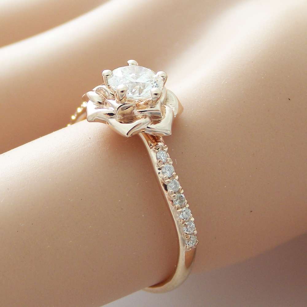 14K Rose Gold Diamond Engagement Ring 0.40ct Natural Diamond Rose Gold Flower Engagement Ring