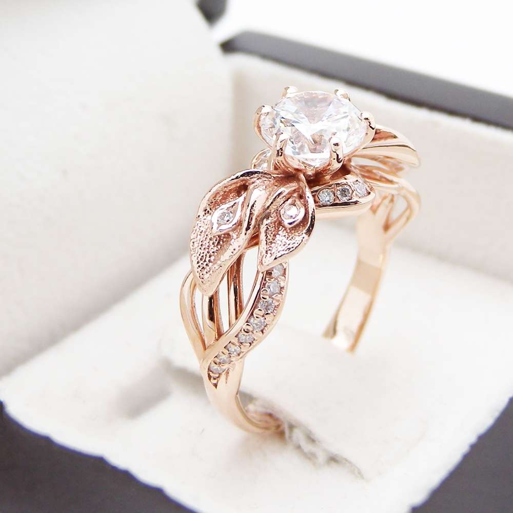 18K Rose Gold Diamond Engagement Ring Calla Lily Unique Engagement Ring Natural Clarity Enhanced 3/4 Carat Diamond Ring 4 18K Rose Gold Diamond Engagement Ring Calla Lily Unique Engagement Ring Natural Clarity Enhanced 3/4 Carat Diamond Ring