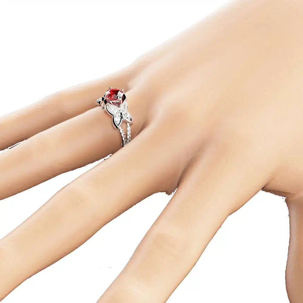 Butterfly Design Ruby Engagement Ring 14K White Gold Natural Ruby Ring Unique Engagement Ring