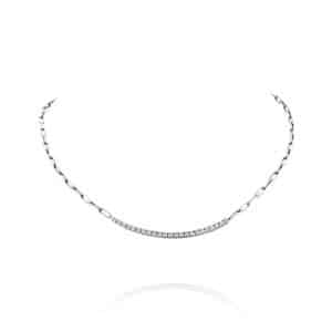 Modern 14k Gold Diamond Bar Necklace with Chain Links For Women