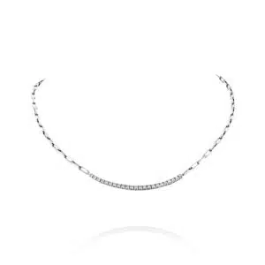 Modern 14k Gold Diamond Bar Necklace with Chain Links For Women