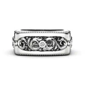 Lab Diamonds Filigree Unique 14k White Gold Wedding Band