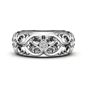 Lab Diamonds Unique Men's Band Elegant Design Filigree Ring Masculine with Natural