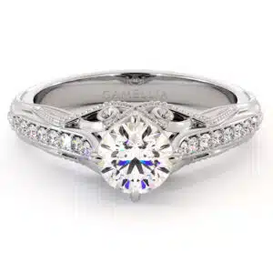 Ornate Scroll Lab Diamond Ring With Curved Pavé Setting