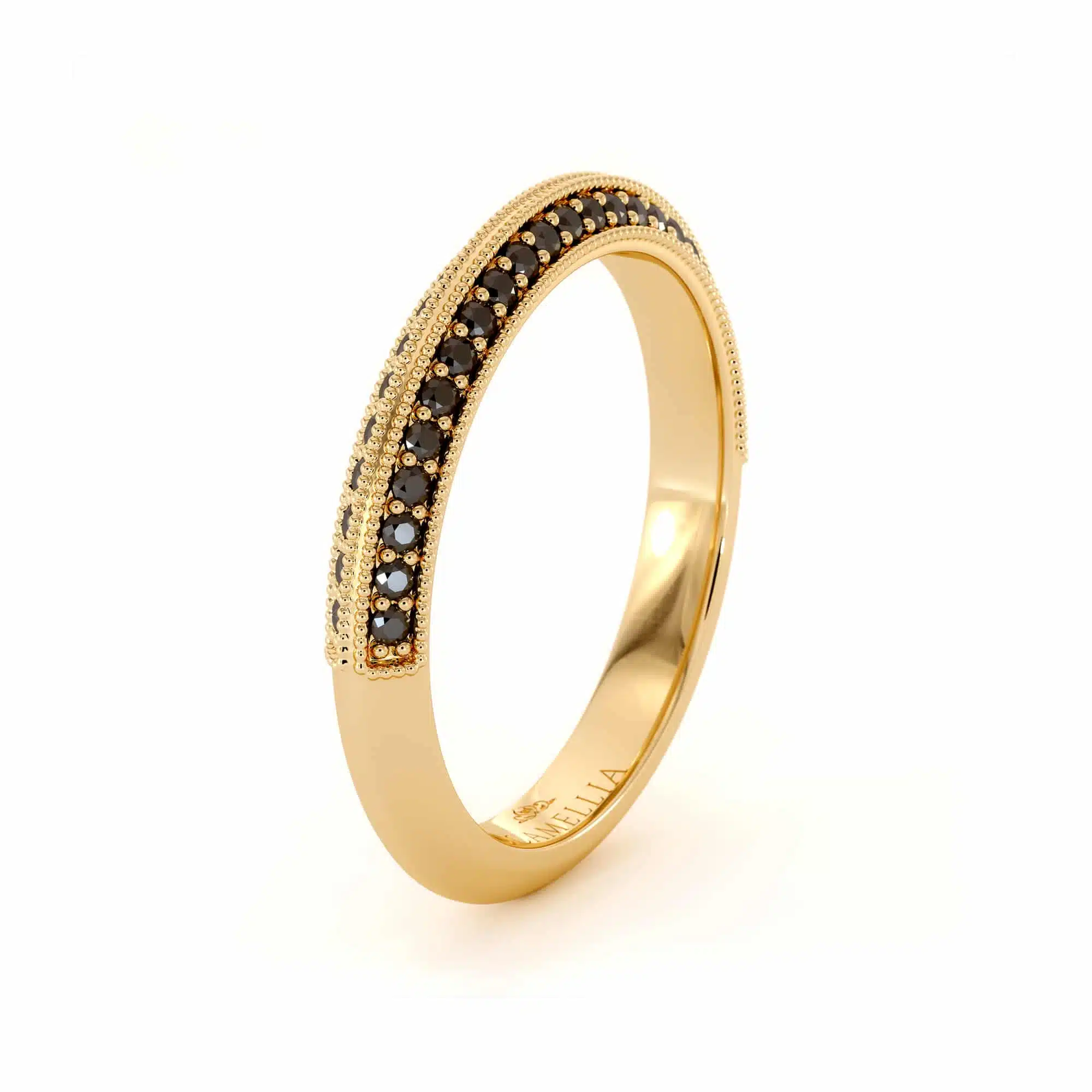 Woman band 14k yellow gold black diamond (1)