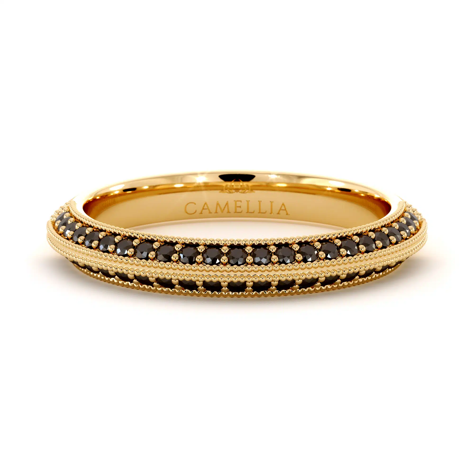 Woman band 14k yellow gold black diamond (4)