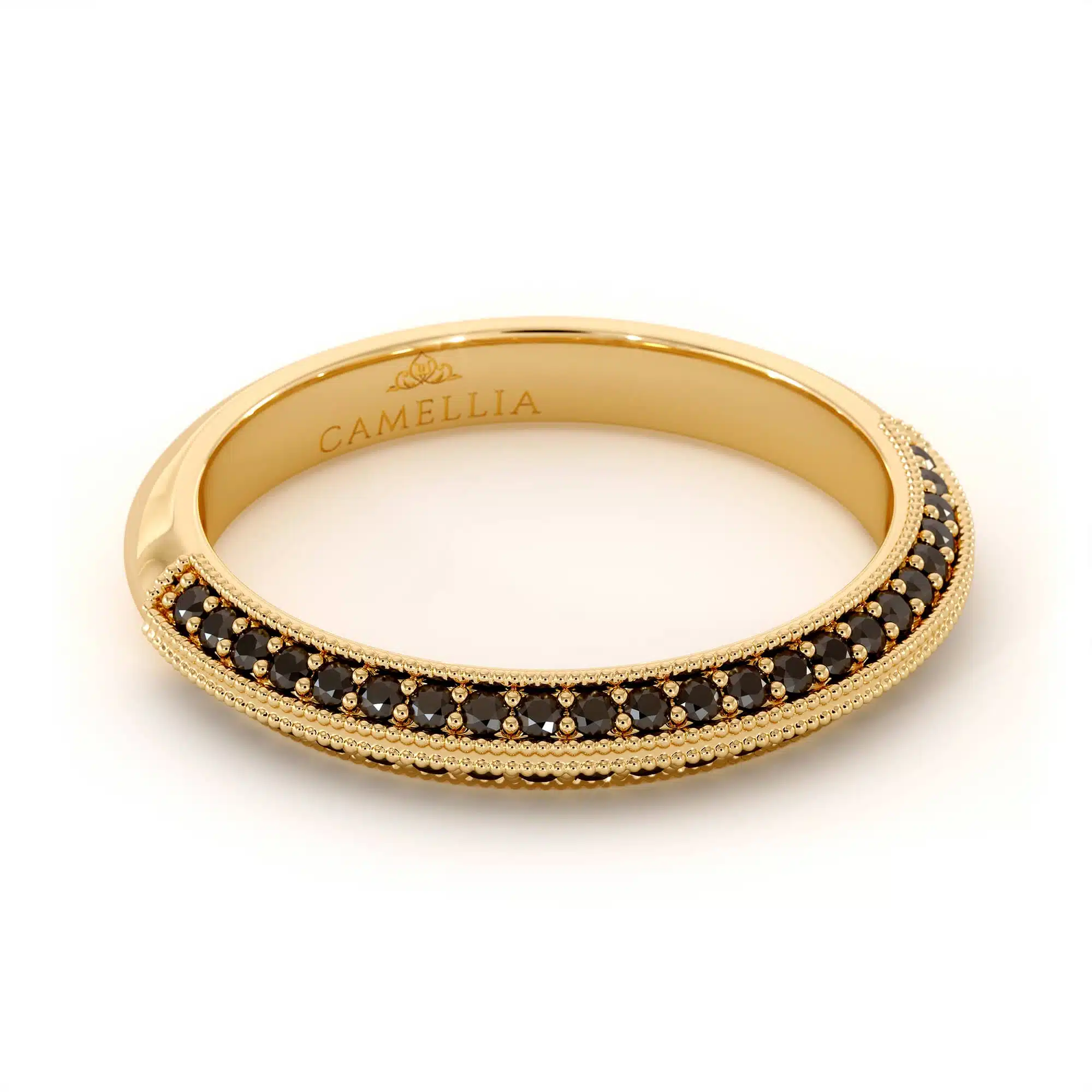 Woman band 14k yellow gold black diamond (7)