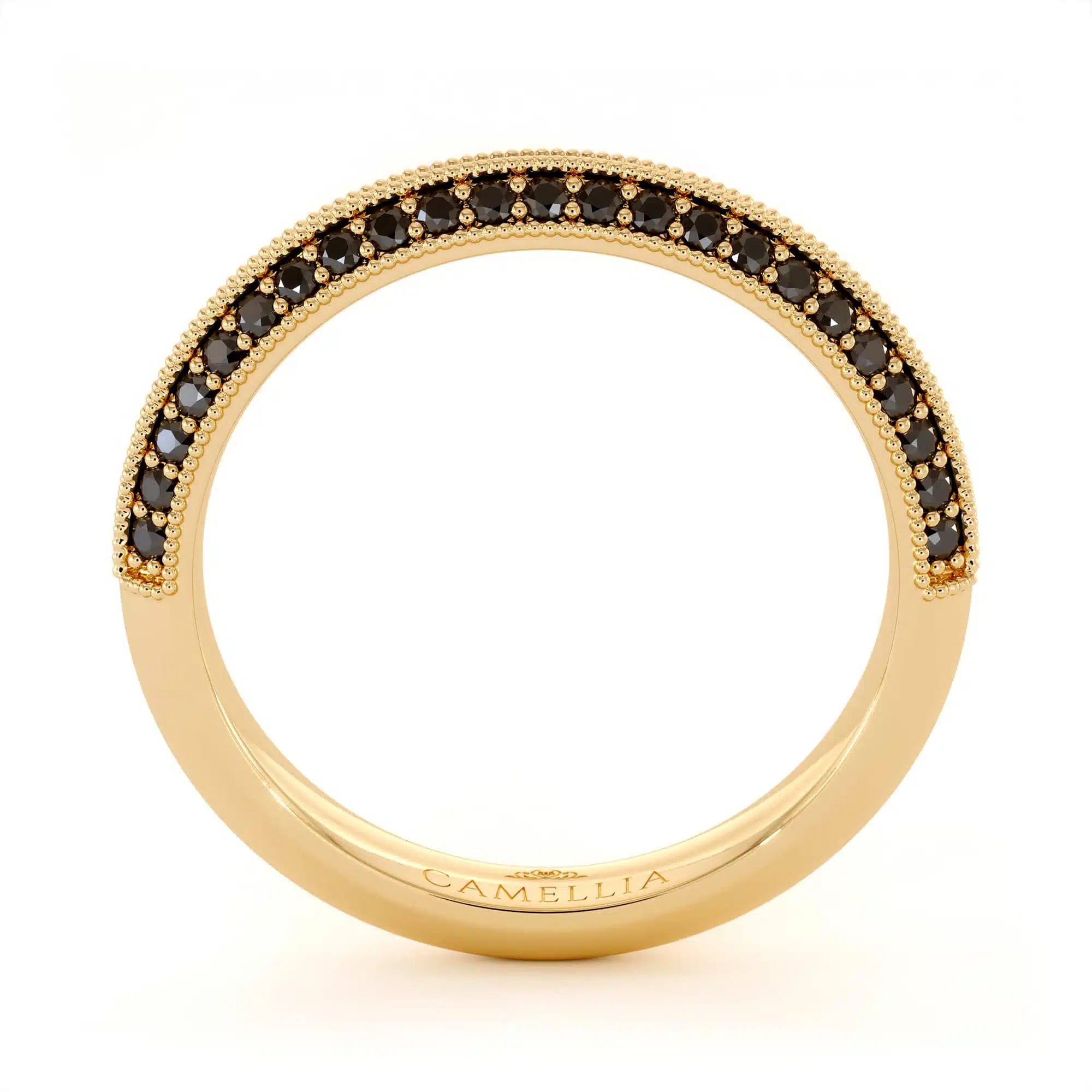 Woman band 14k yellow gold black diamond (8)