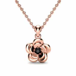 Black Diamond Pendant Flower Design 14K Rose Gold Jewelry Nature Inspired Necklace