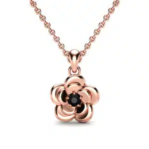 Sculpted Five-Petal Flower Pendant with Black Diamond