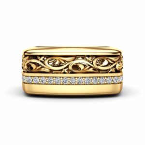 Lab Diamonds Special Design 14K Yellow Gold Mens Wedding Band