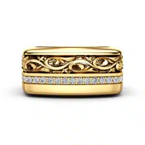 Lab Diamonds Special Design 14K Yellow Gold Mens Wedding Band