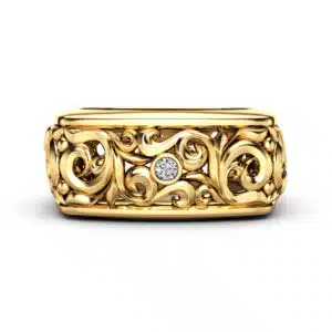 Lab Diamonds Unique 14K Gold Mens Wedding Band Custom Vintage Filigree Excellent