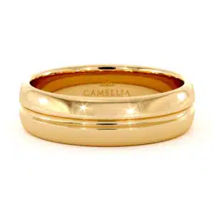 Men's Classic Dome Gold Wedding Band with Center Groove