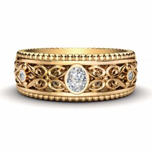 Lab Diamonds 14K Yellow Gold Mens Band with Oval Natural